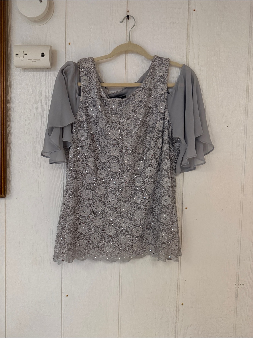 connected apparel Silver Lace Cold-Shoulder Blouse